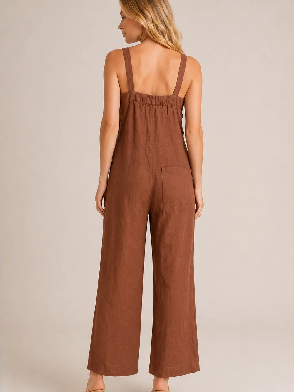 Everlane The Linen Side-Button Jumpsuit Wide Leg Brown Pockets 25694